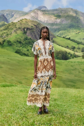 Mirror Shine Mixed Snake Garden Maxi Dress Fluid movement