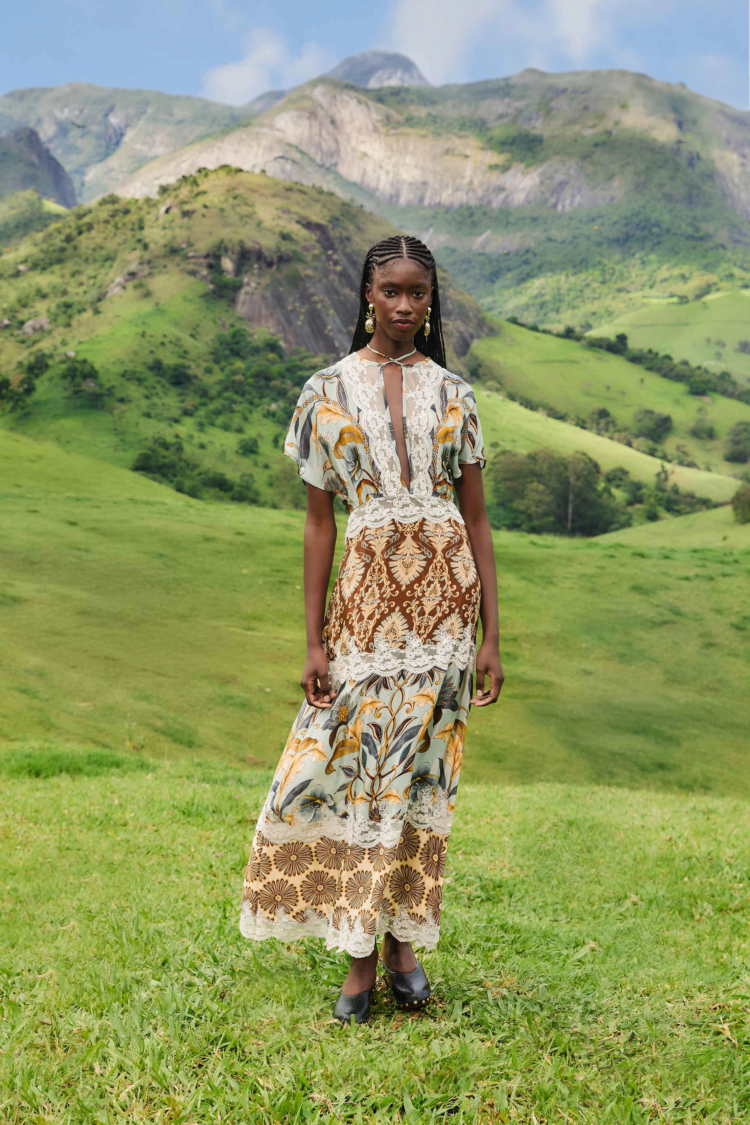 Mirror Shine Mixed Snake Garden Maxi Dress Fluid movement