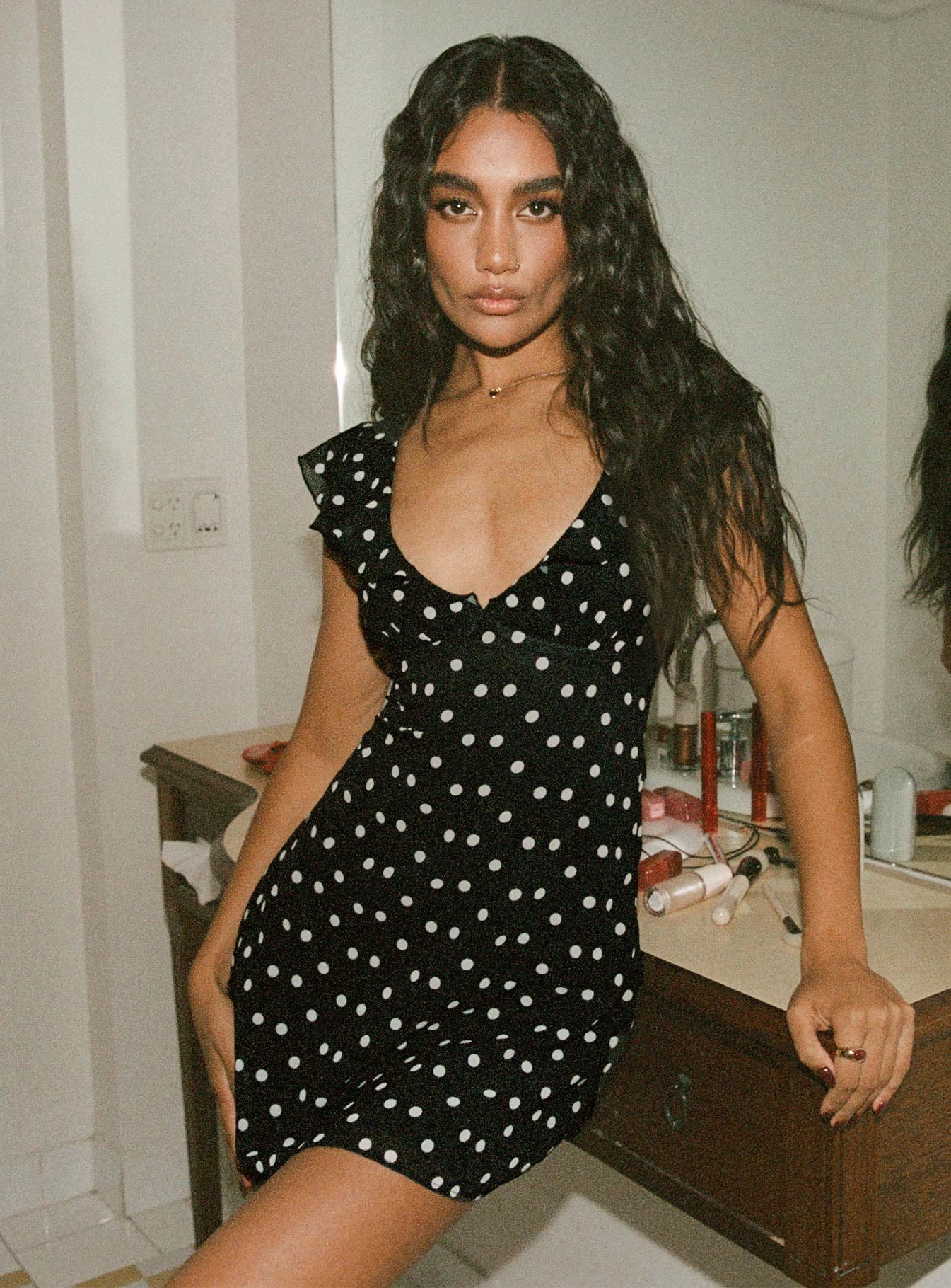 Beachwear I Guess So Mini Dress Black Polka Dot Tall