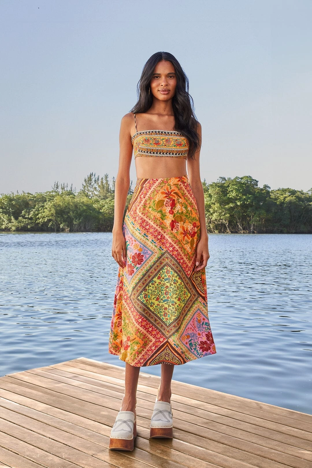 Tear Resistant Material Daily Favorite Mixed Scarves Lenzing? Ecovero? Viscose Midi Skirt