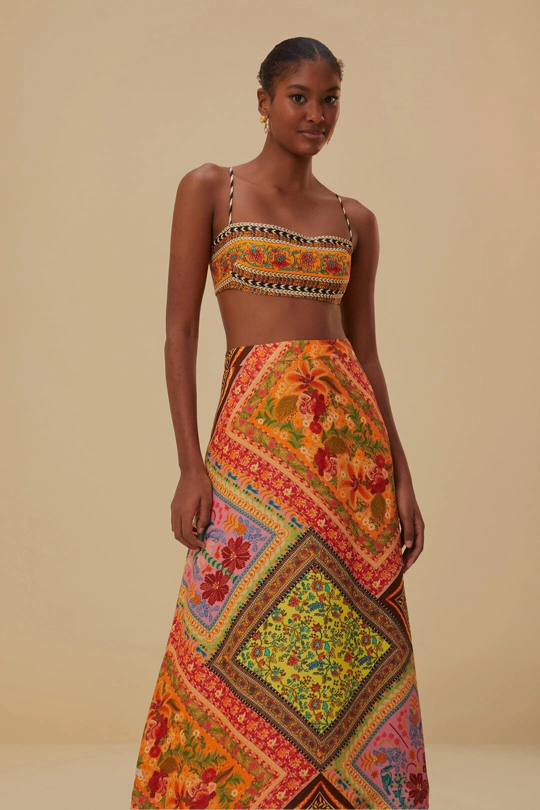 Mixed Scarves Lenzing? Ecovero? Viscose Midi Skirt Abstract Motif