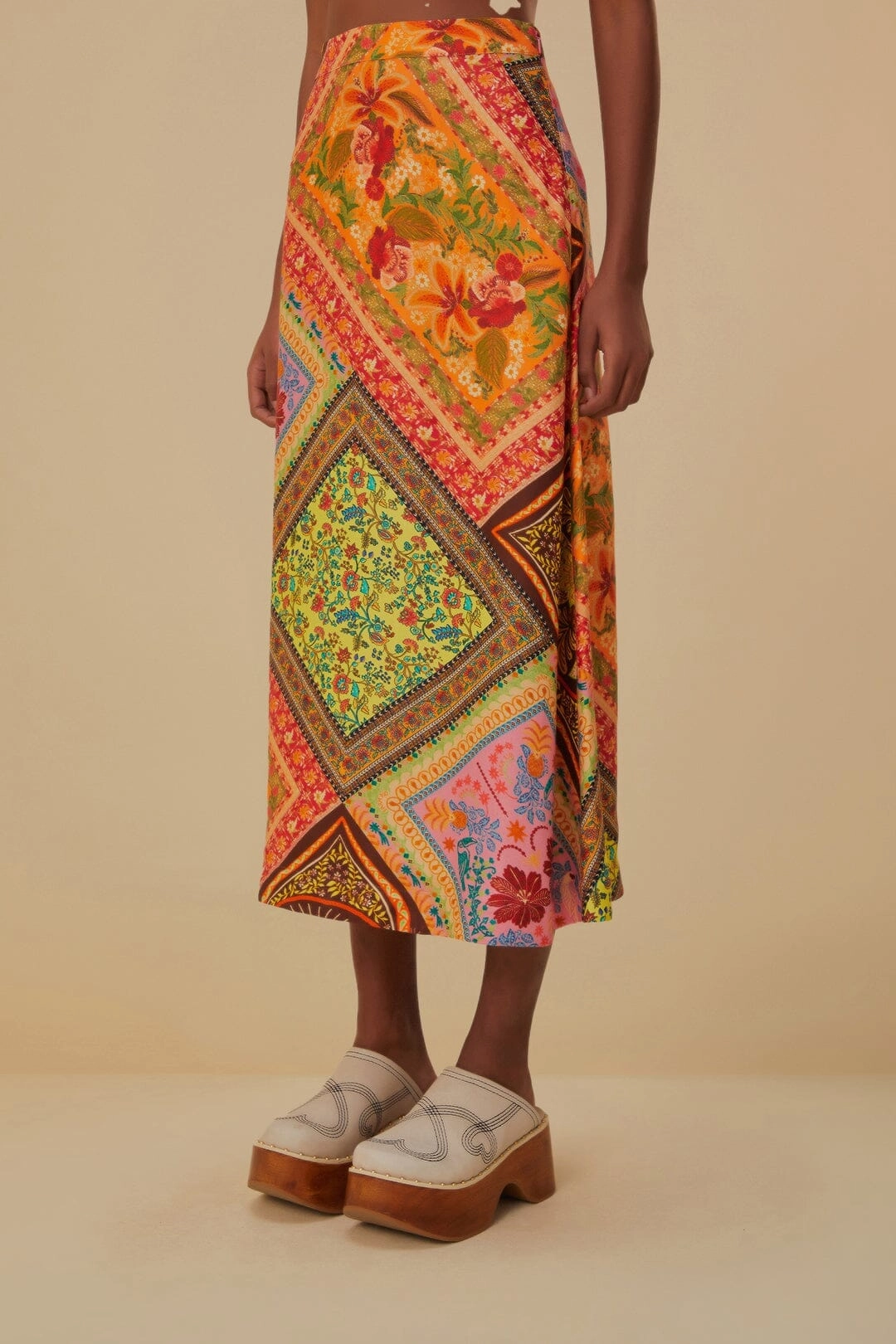 Mixed Scarves Lenzing? Ecovero? Viscose Midi Skirt Crisp Finish