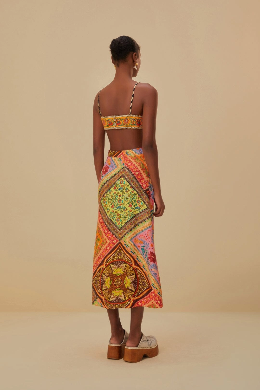 Slip Resistant Waist Style Vibes Mixed Scarves Lenzing? Ecovero? Viscose Midi Skirt