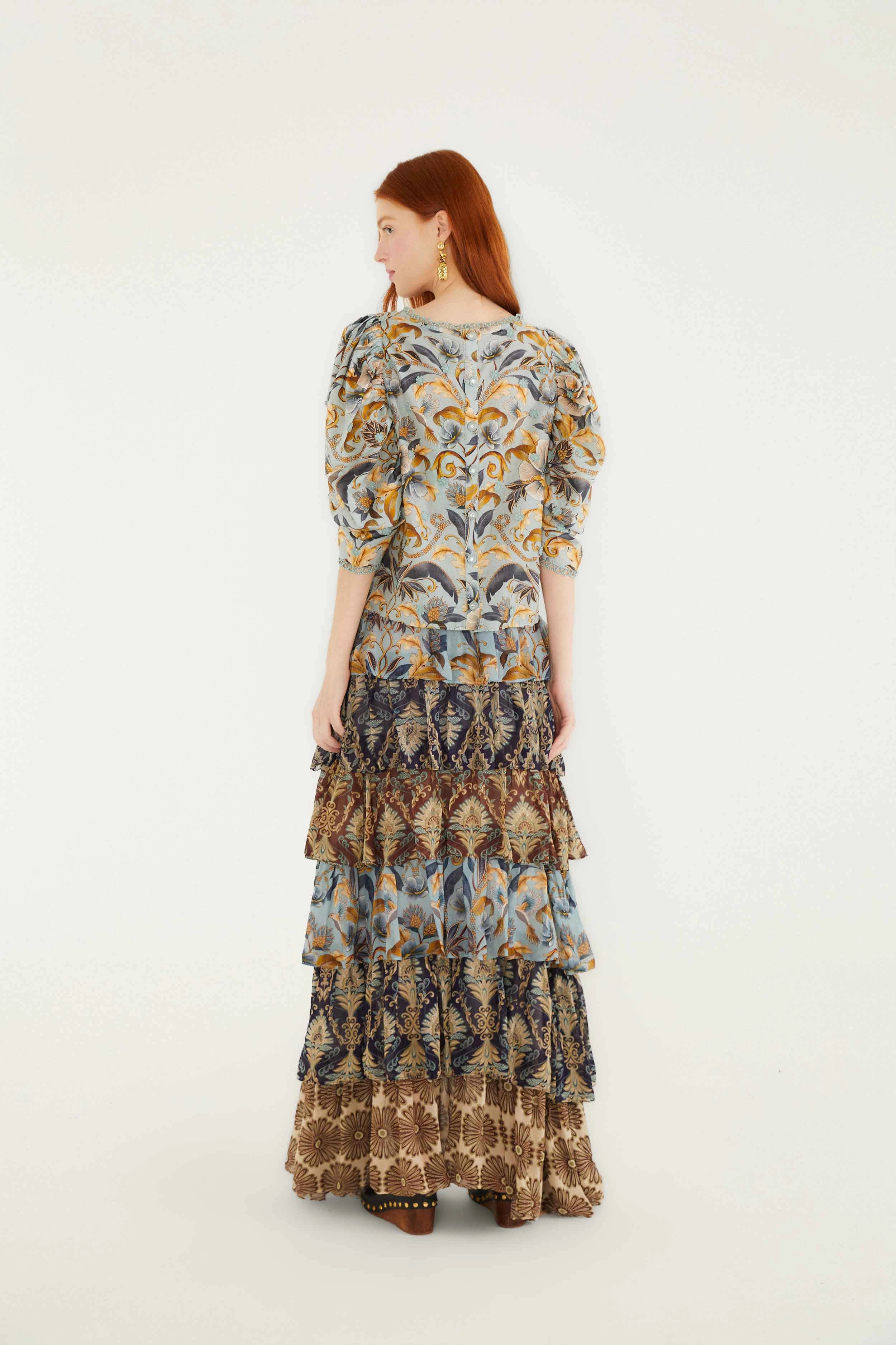 natural fiber Sleek Appeal Mixed Scarves Ruffled Maxi Skirt