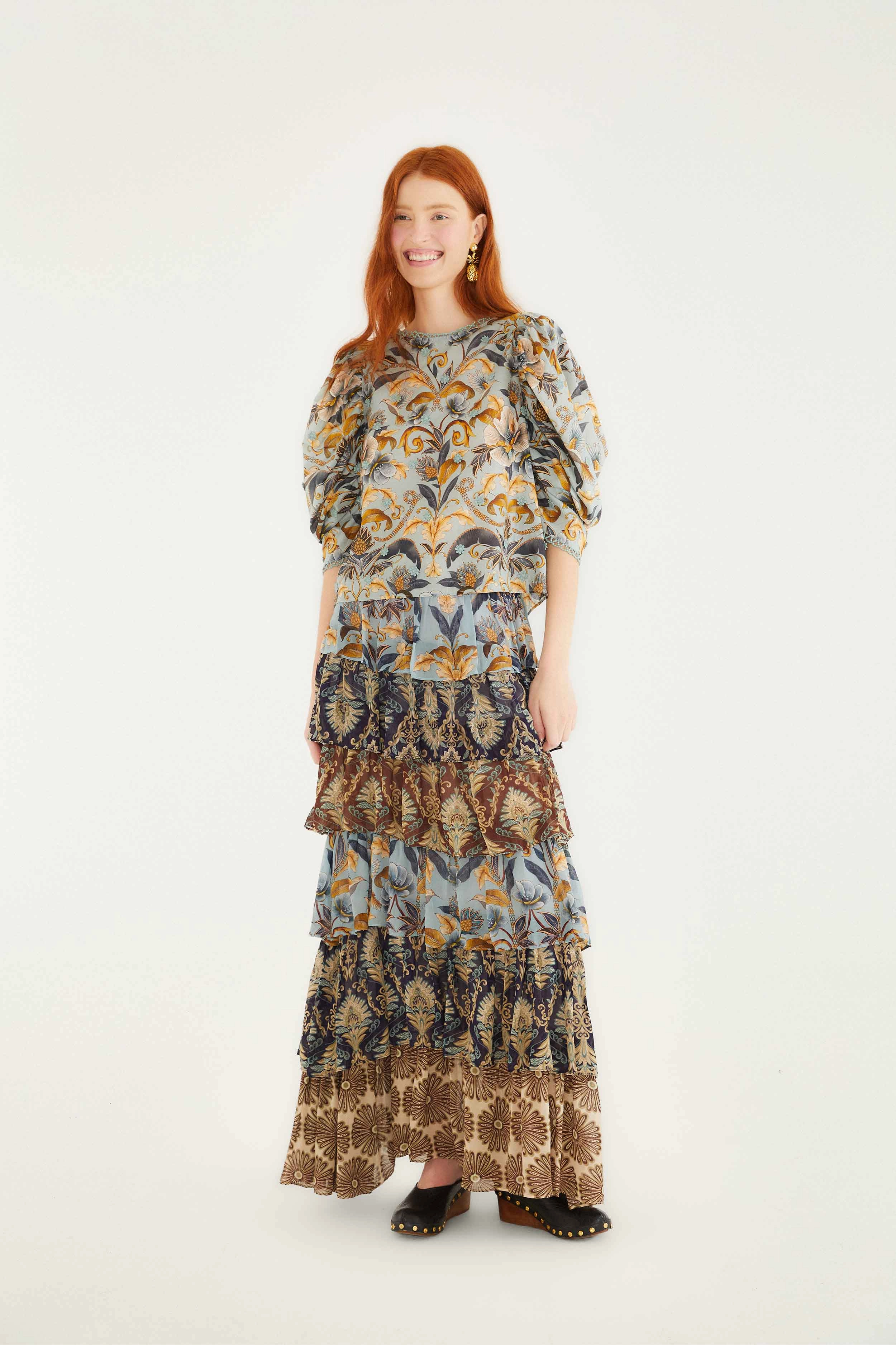 Non Irritating Edges Satin feel Mixed Scarves Ruffled Maxi Skirt
