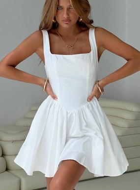 Mixed Fabric Straplie Mini Dress White