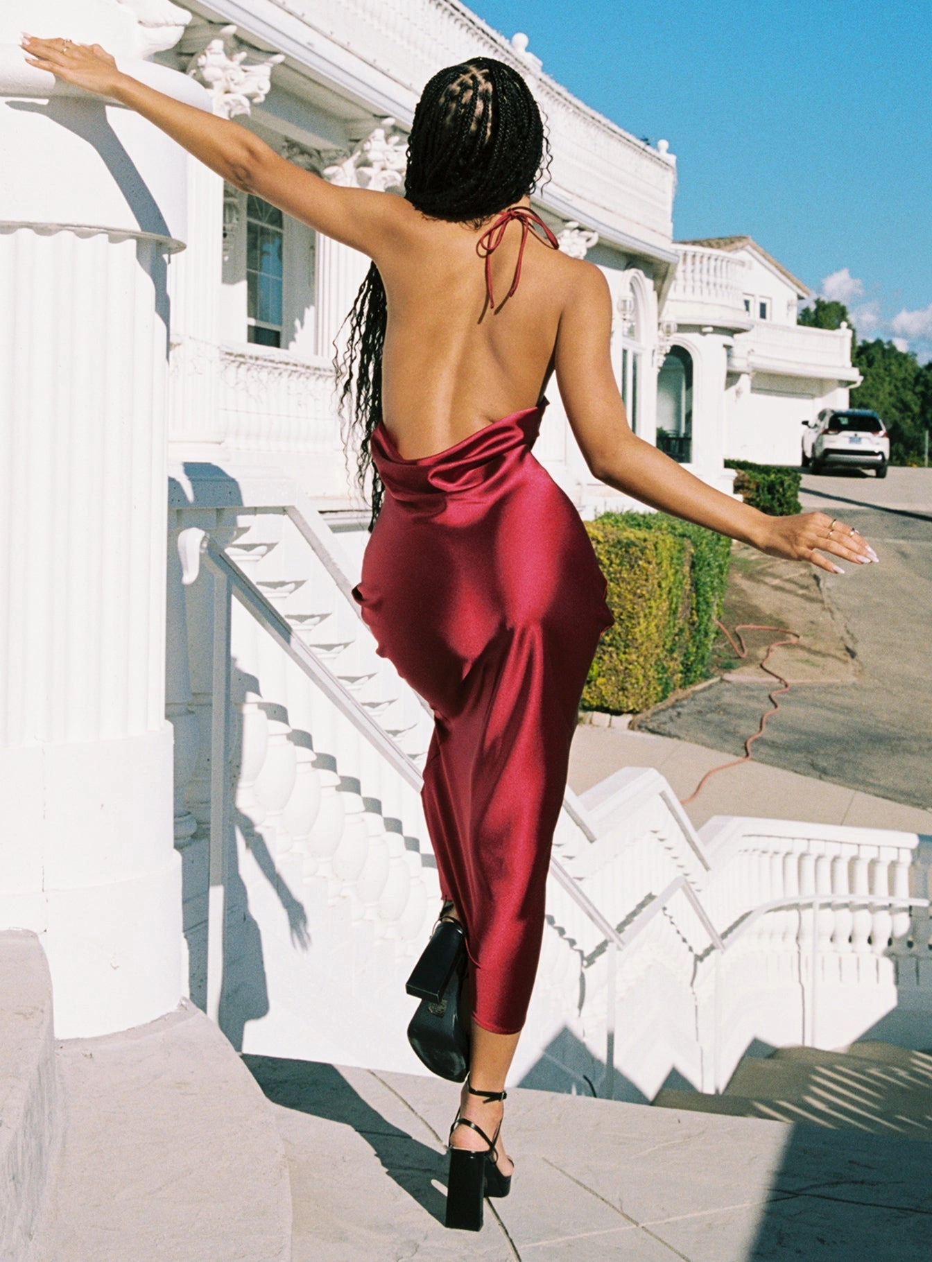 Broughton Halter Maxi Dress Burgundy Dew Tone Villa Light