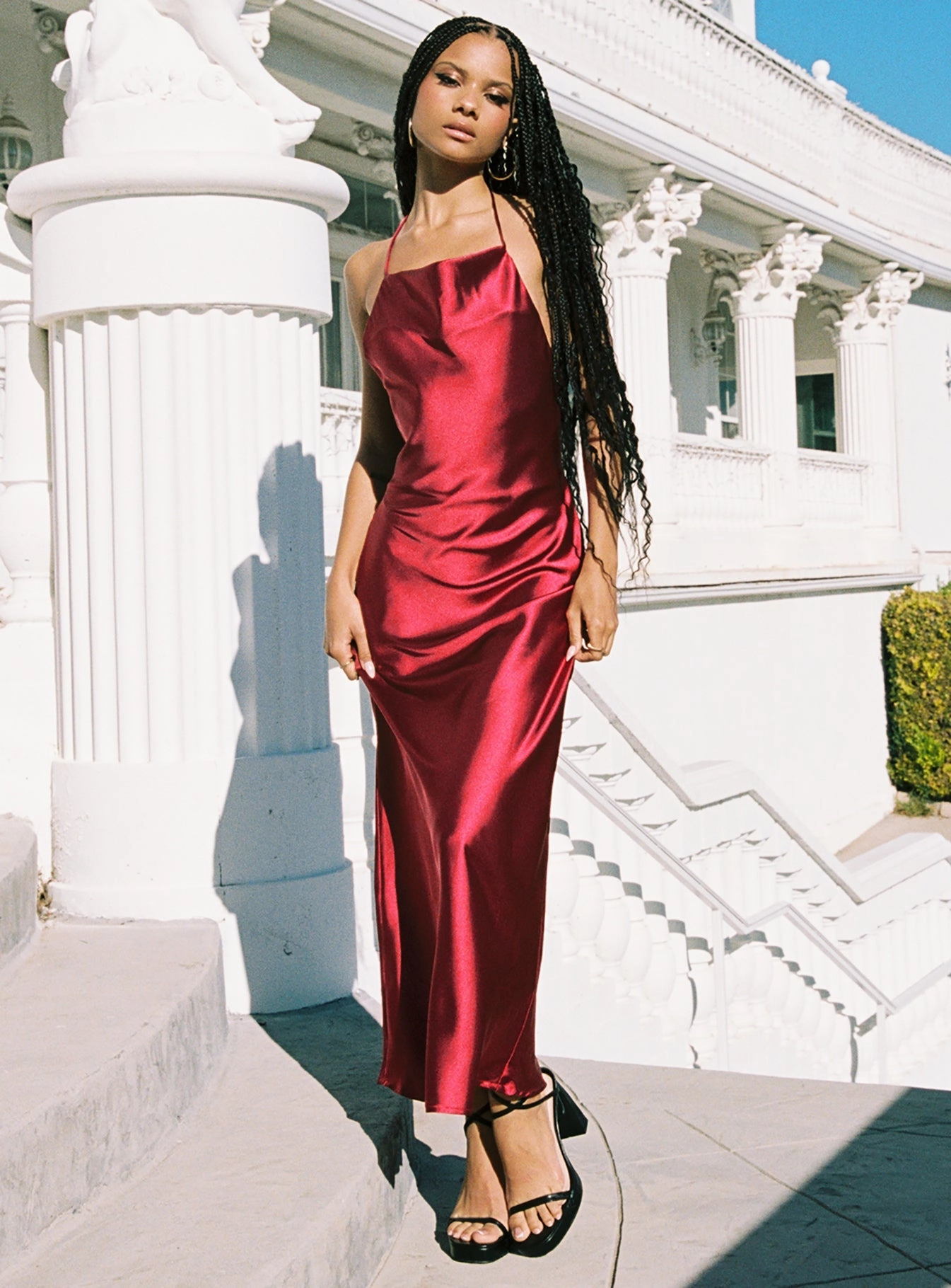 Elegant Outline Perfect Fit Look Broughton Halter Maxi Dress Burgundy