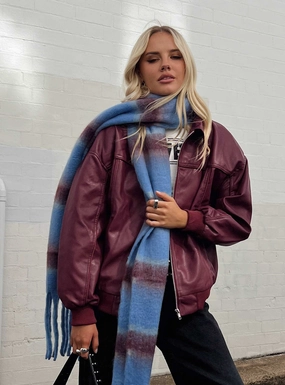 Goldsmith Faux Leather Bomber Jacket Burgundy Taped Seam Technology Quick Release Fasteners