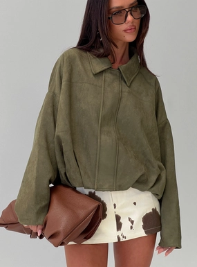 Enlightened Faux Suede Bomber Jacket Khaki Changeable Style
