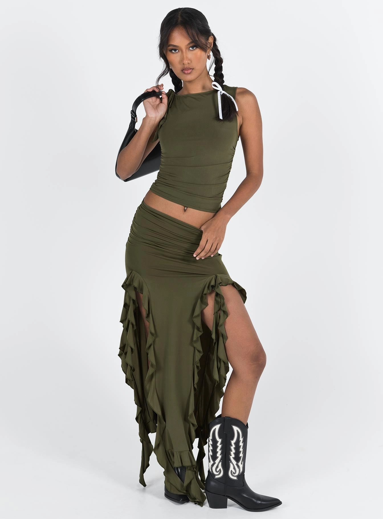 Rendezvous Maxi Skirt Olive Earth Tones