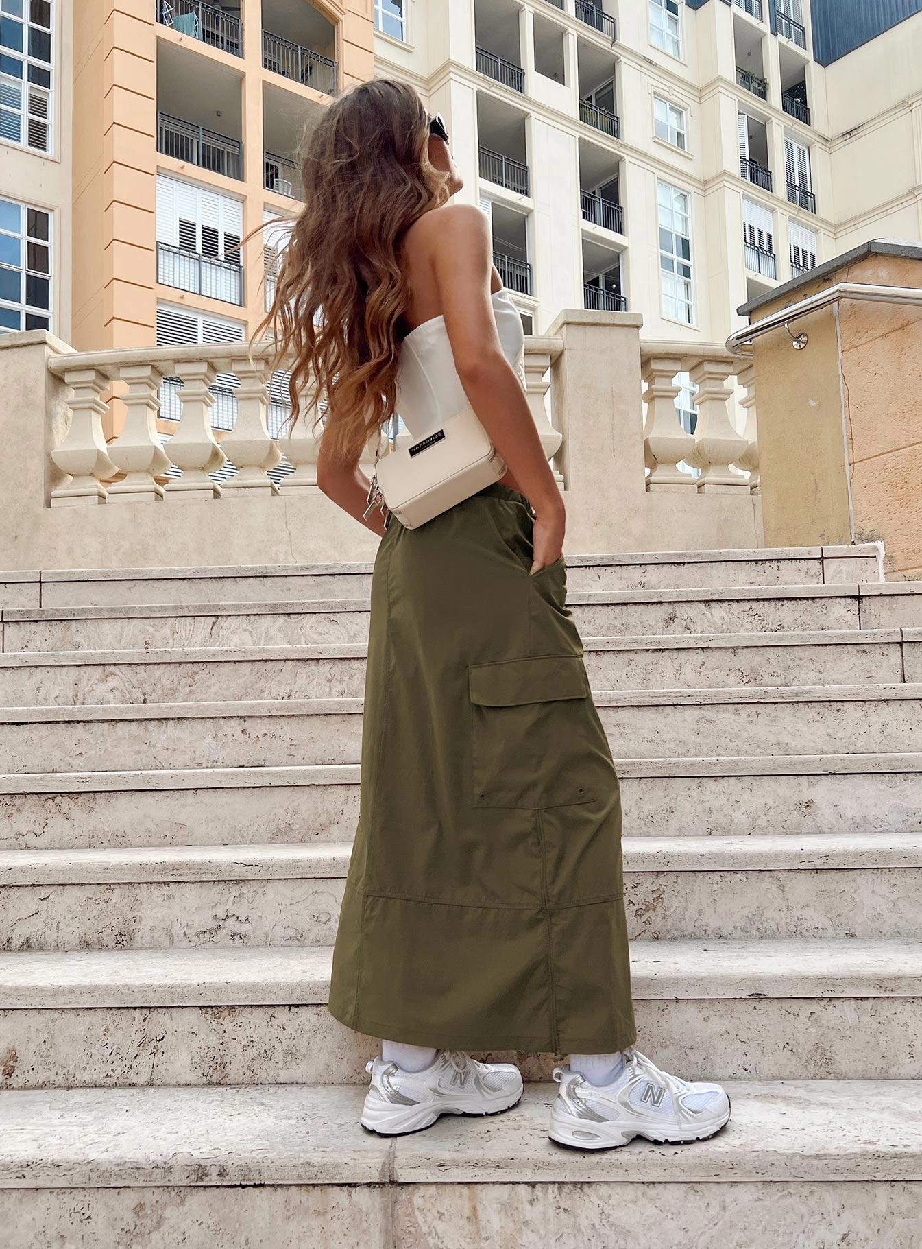 Ferguson Parachute Maxi Skirt Khaki Clean Aesthetic Sporty Casual