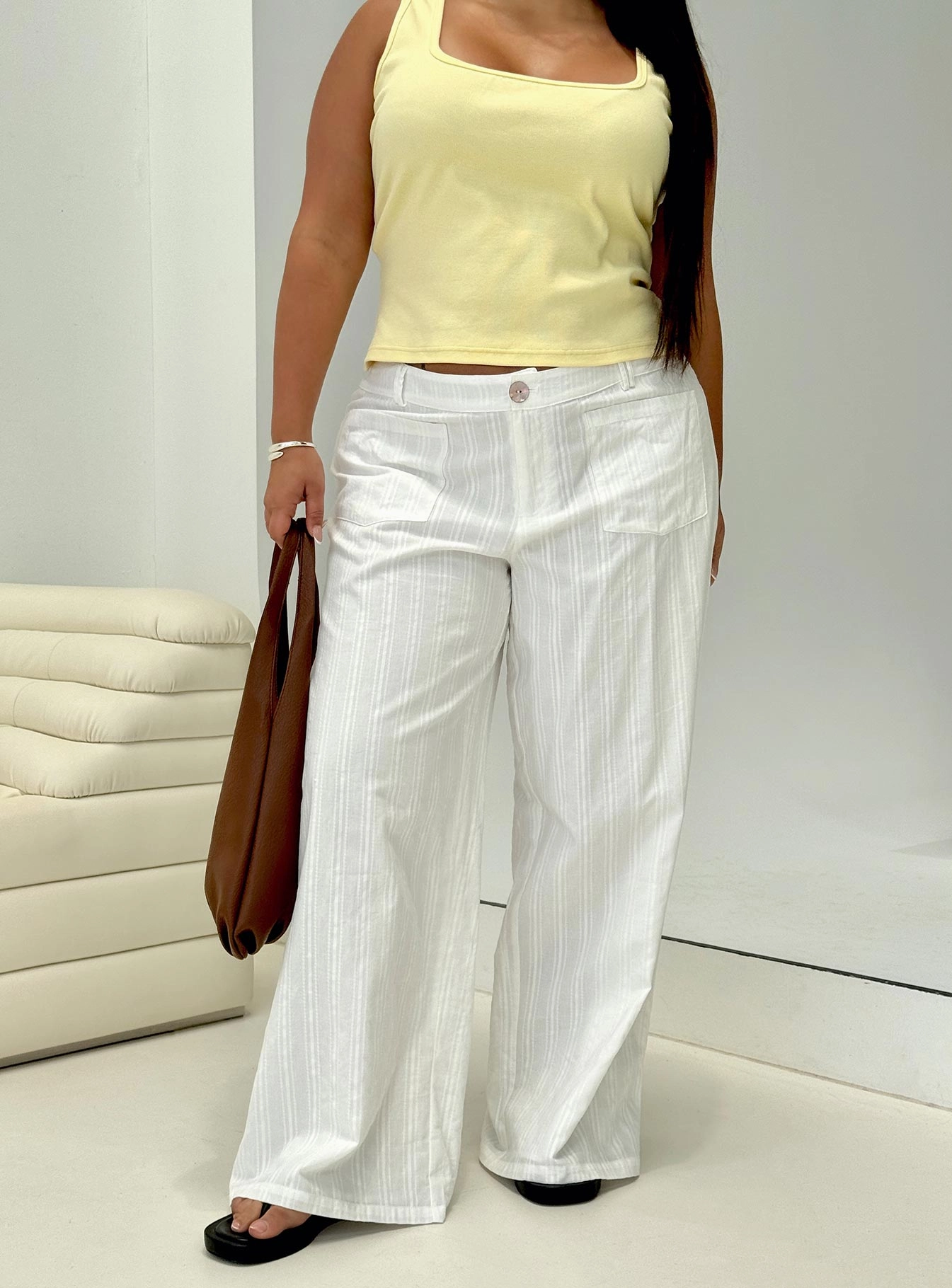 Durable Fabric Easy Motion Vendi Low Rise Pant White Curve