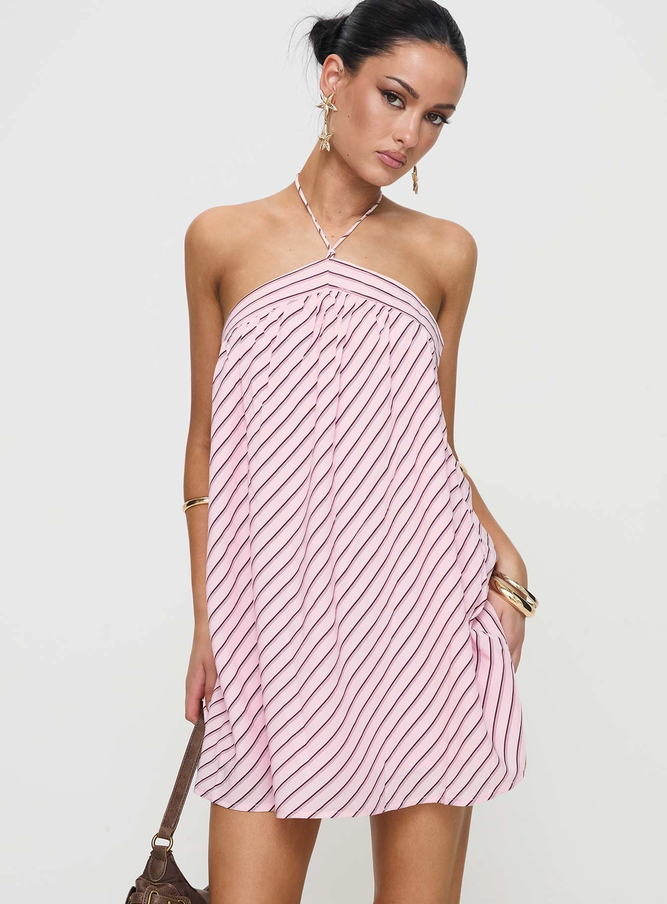Moonlit Mini Dress Pink Stripe Free Step
