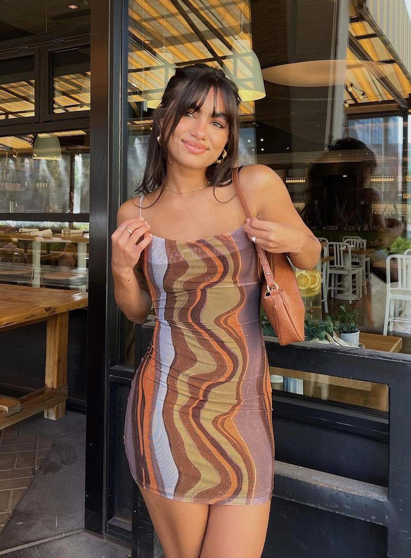 Motel Bexley Dress Earthy Gradient Brown Effortless Vibe