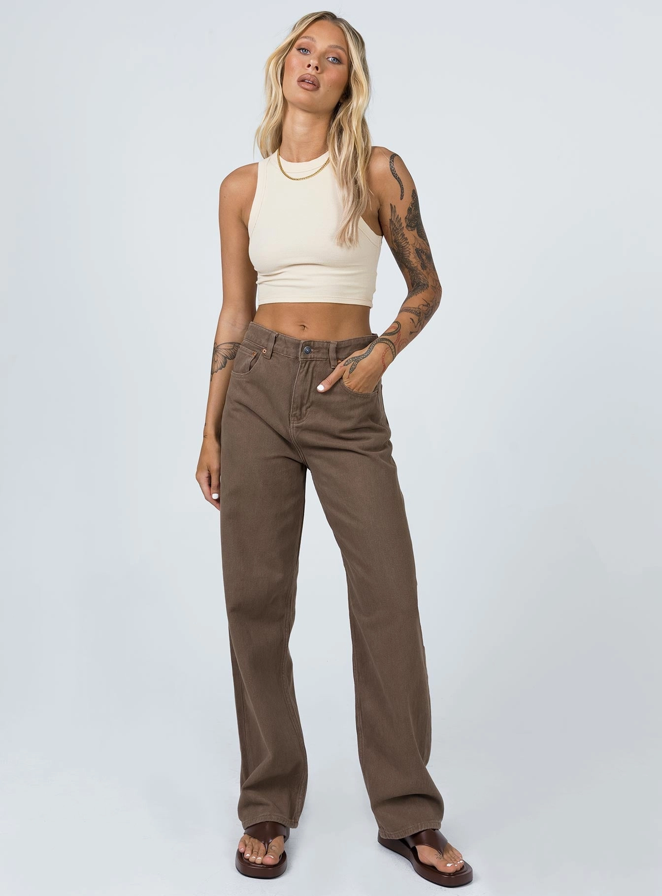 Motel Parallel Jeans Rich Brown All Round Wear Clean Silhouette