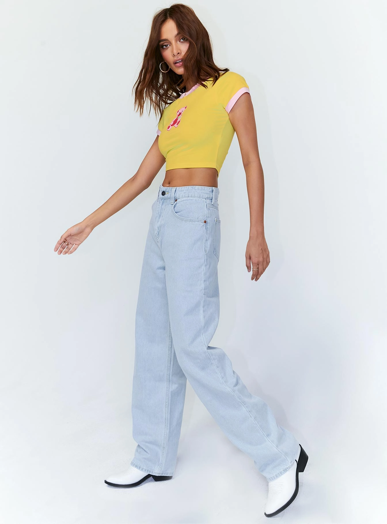 Loose High Quality Morning Stroll Office Wear Couple Look Work Ready Motel Parallel Jeans Super Light Wash
