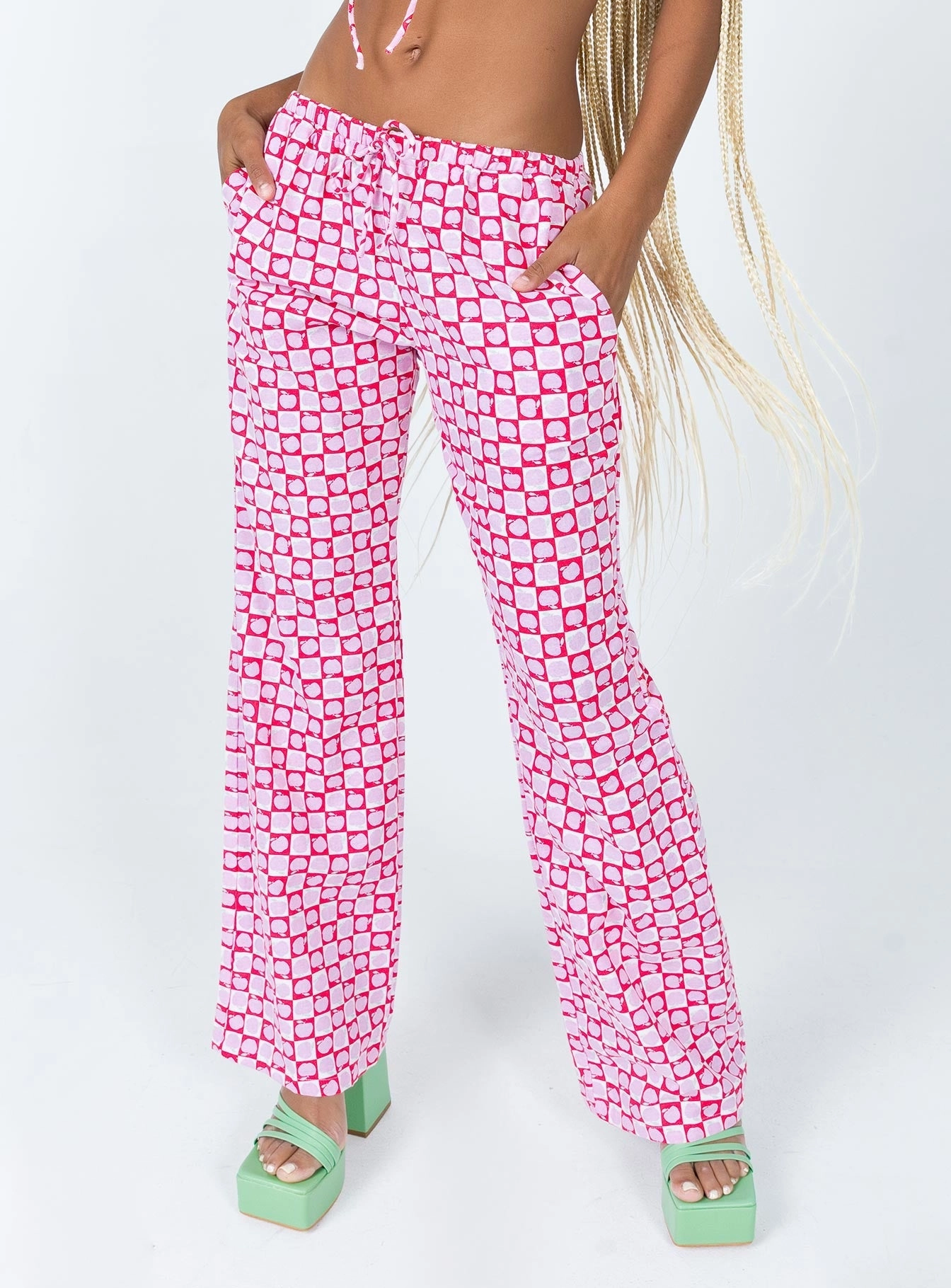 Motel Raya Trouser Apple Check Blush Red EasyCareFabric Tough Style