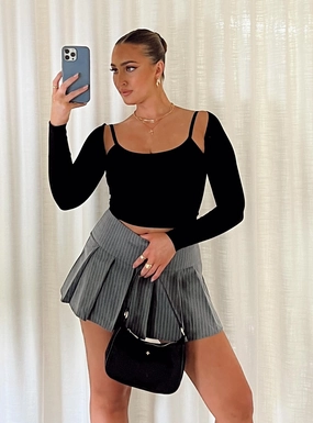 Crisscross Details Motel Senona Skirt Pinstripe Grey