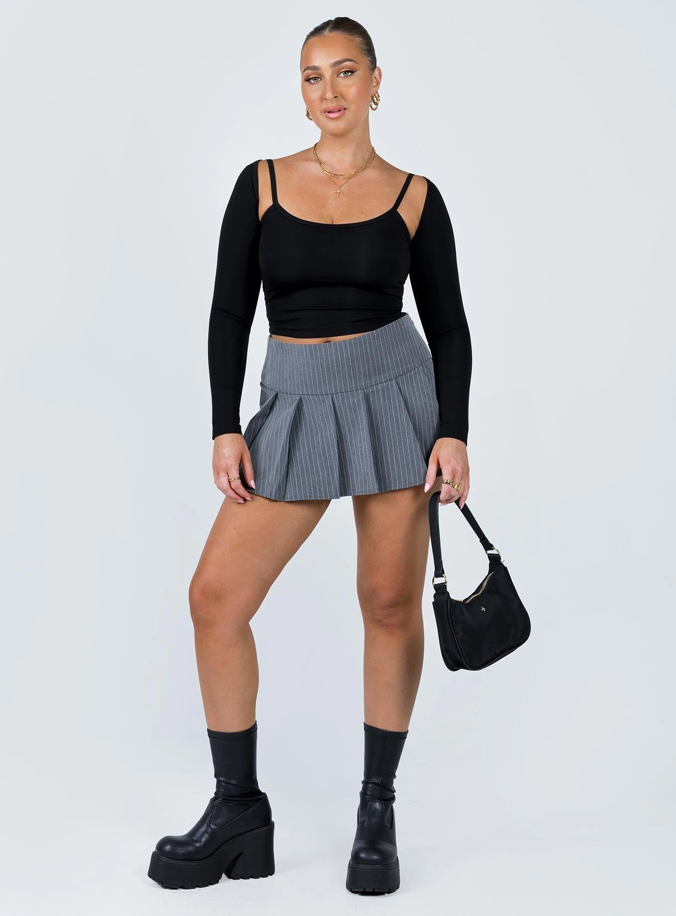 Diagonal Slit Motel Senona Skirt Pinstripe Grey