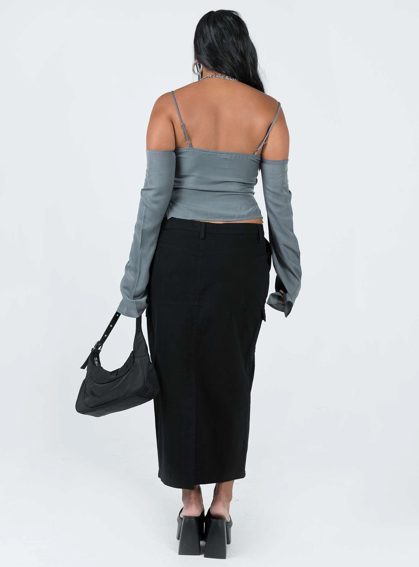 Contrast Stitching Motel Widya Skirt Panama Black