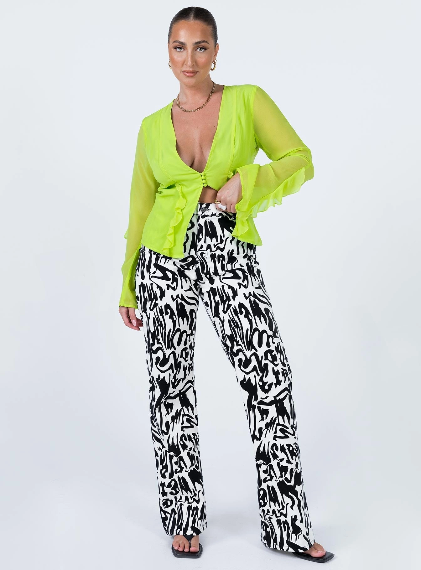 Motel Zoven Trouser Wrapped Gothic Black / White All Day Wear Comfort Fashion Fit