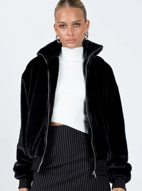 Cloyne Faux Fur Bomber Jacket Black Long Lasting Shape Retention ErgonomicFit