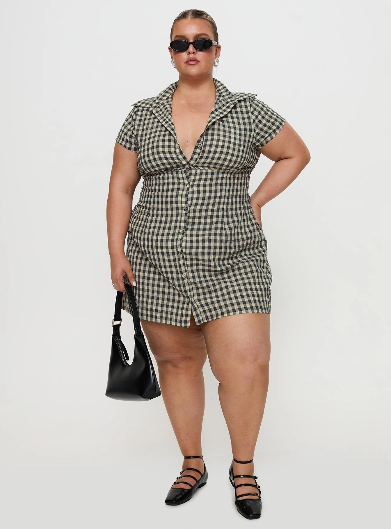 Motley Mini Dress Brown Check Curve Earth Colors Clean Finish