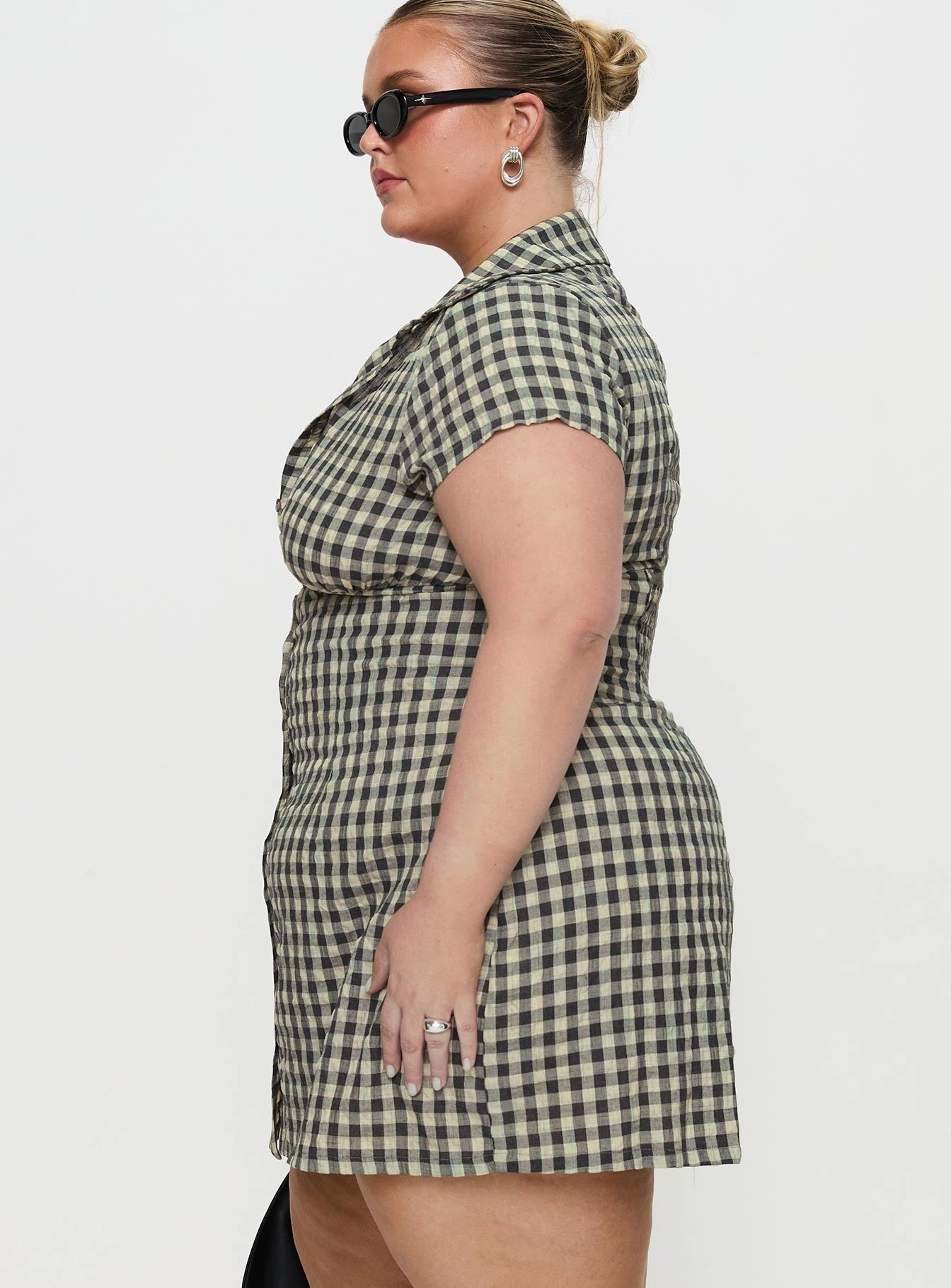 Polished Finish Motley Mini Dress Brown Check Curve
