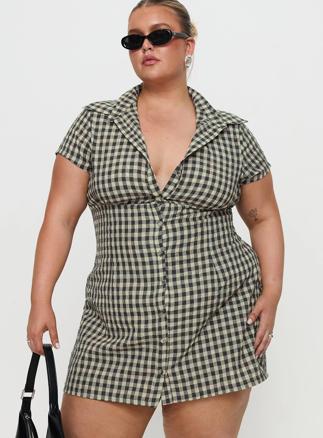 Motley Mini Dress Brown Check Curve Summer Staple Casual Essential