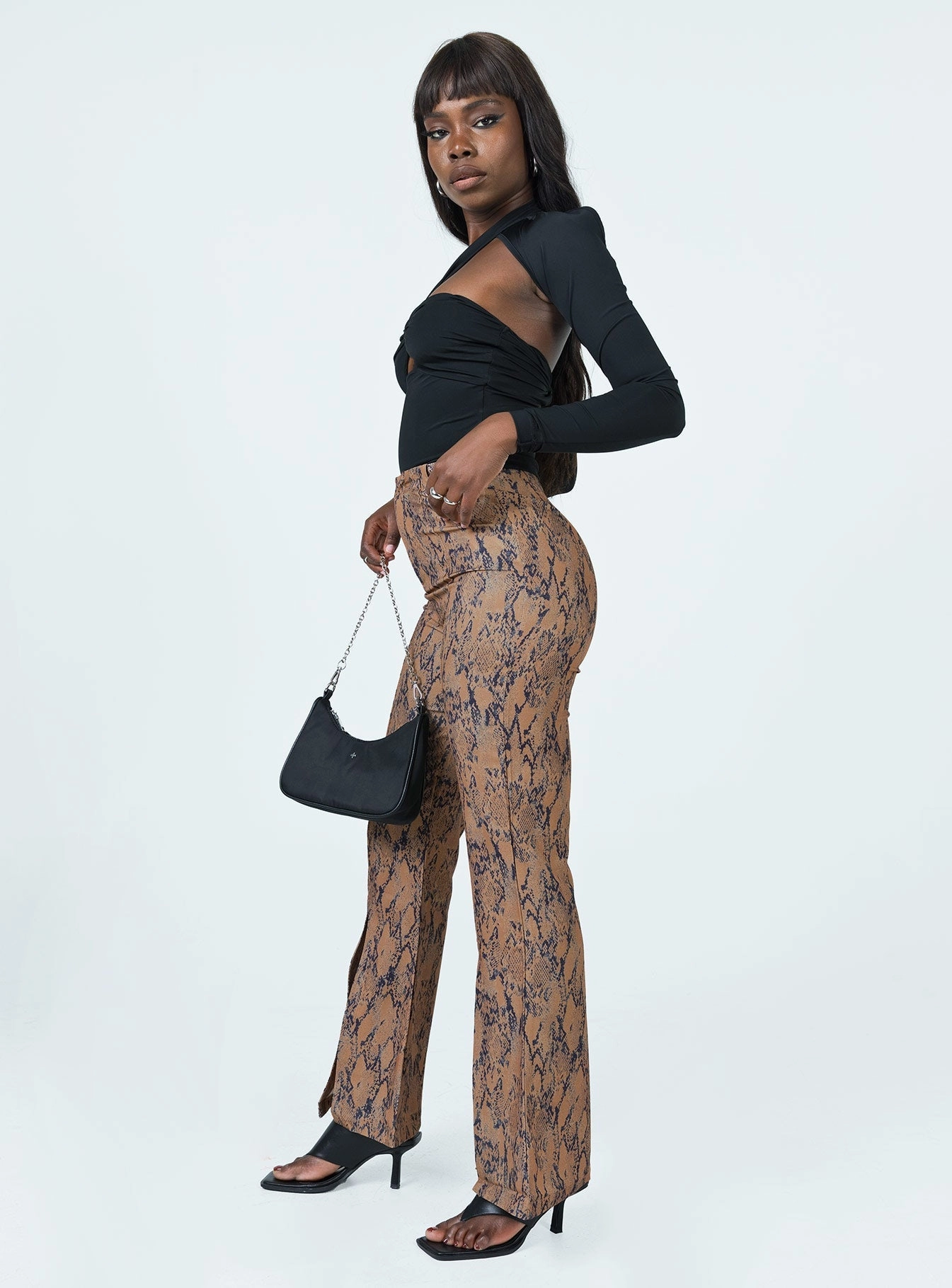 Slimline Fit Devotion Snake Print Pants Brown
