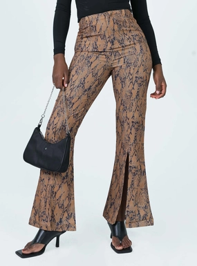 Breathable Base Noise Reduciting Fabric Devotion Snake Print Pants Brown