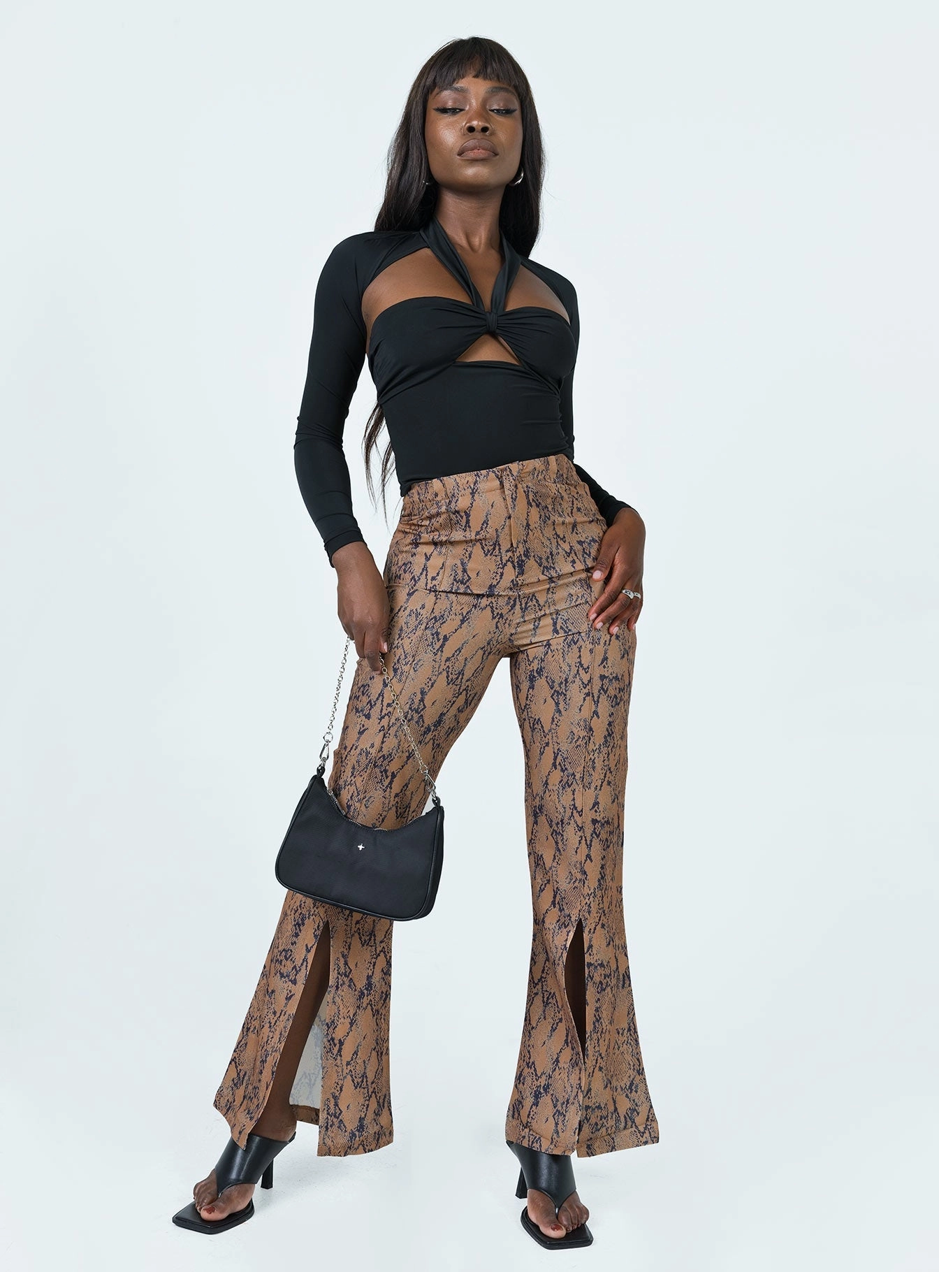 Stretch Material Devotion Snake Print Pants Brown