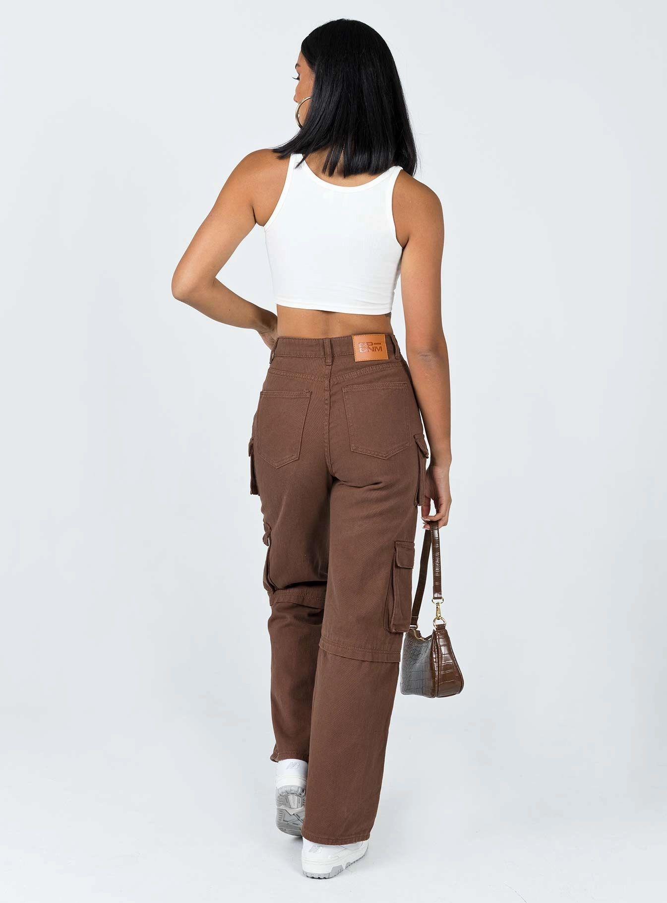 Date Night Casual Friday Darla Cargo Denim Jeans Brown