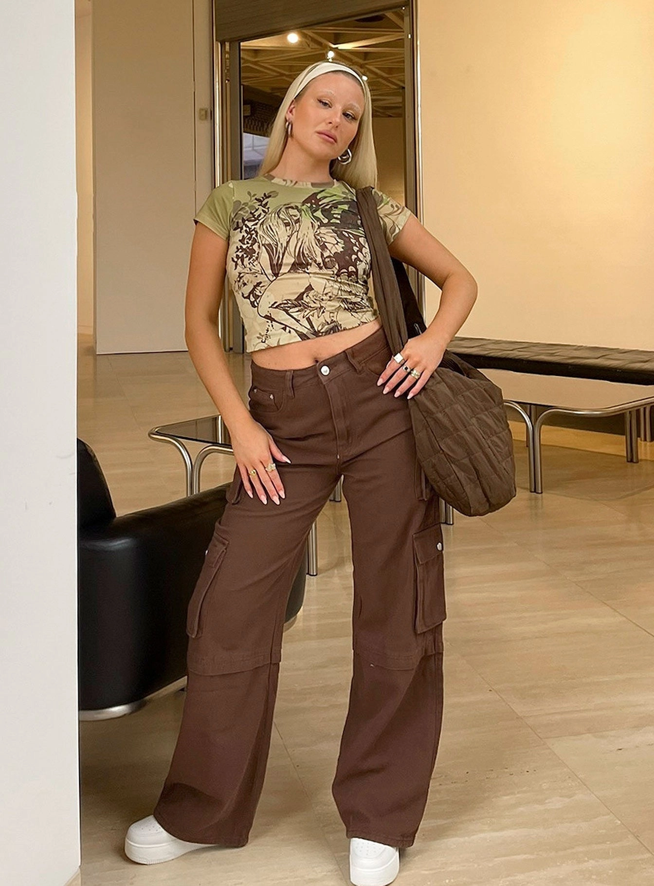 Darla Cargo Denim Jeans Brown Street Appeal