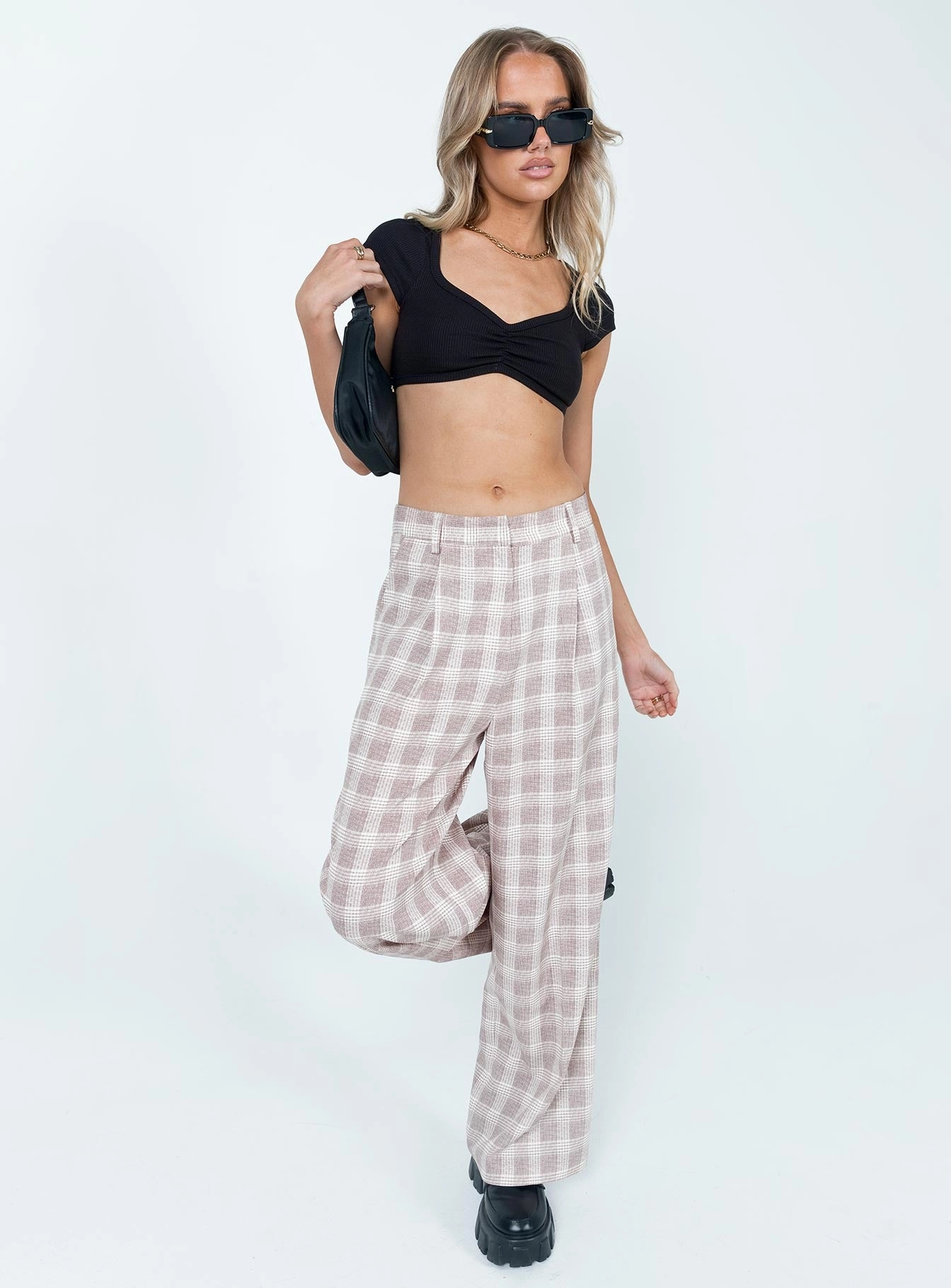 Mulholland Pants Beige Plaid Athletic Flex Wear