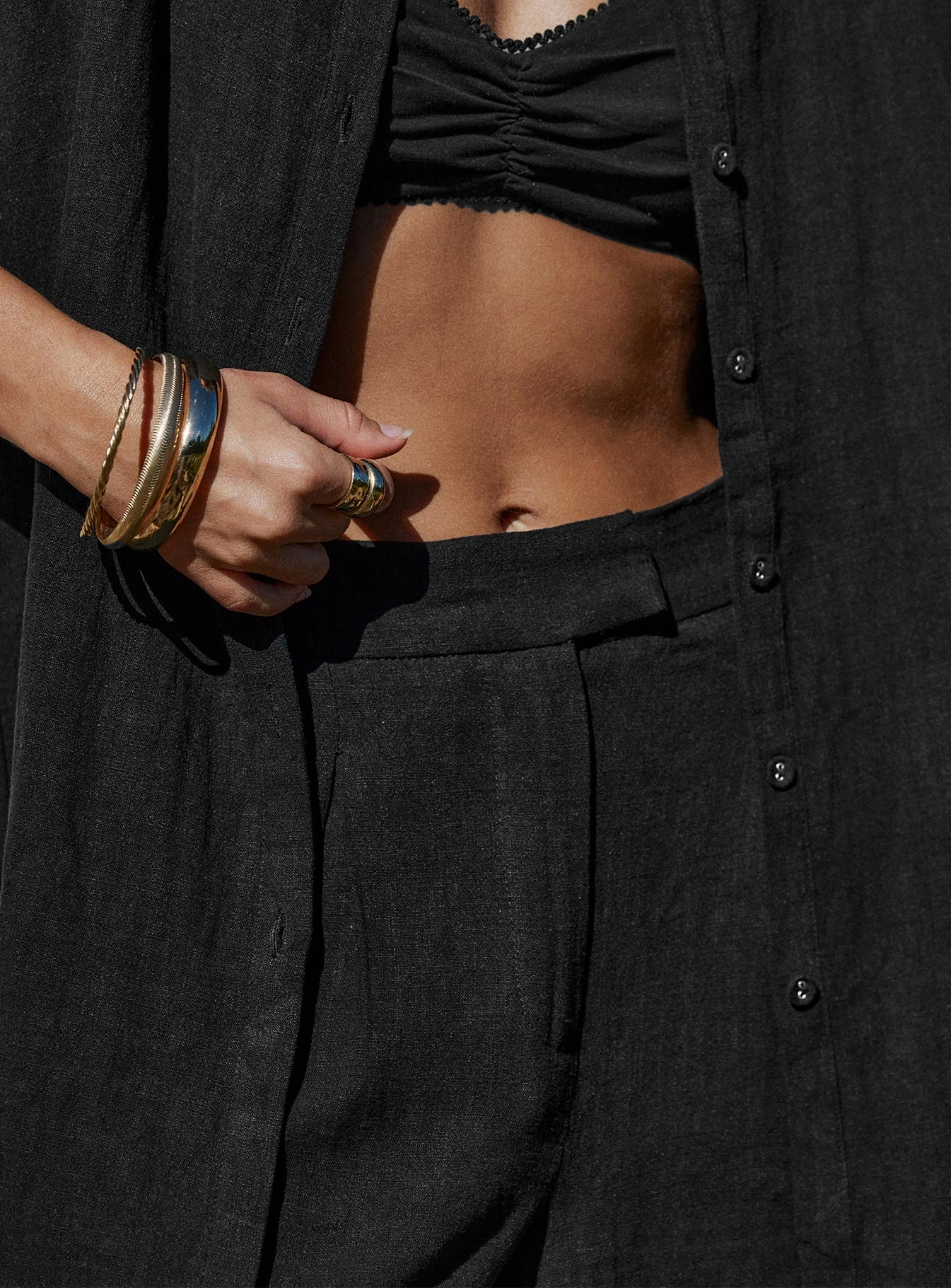 Light support Pocket Reinforcement Zenia Linen Blend Pants Black