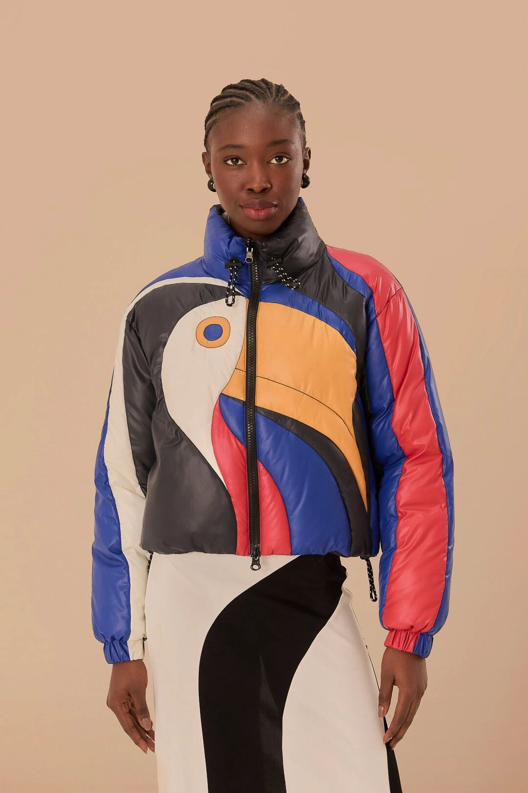 Multicolor Amanda Stripes Toucan Reversible Puffer Jacket Snap Closures