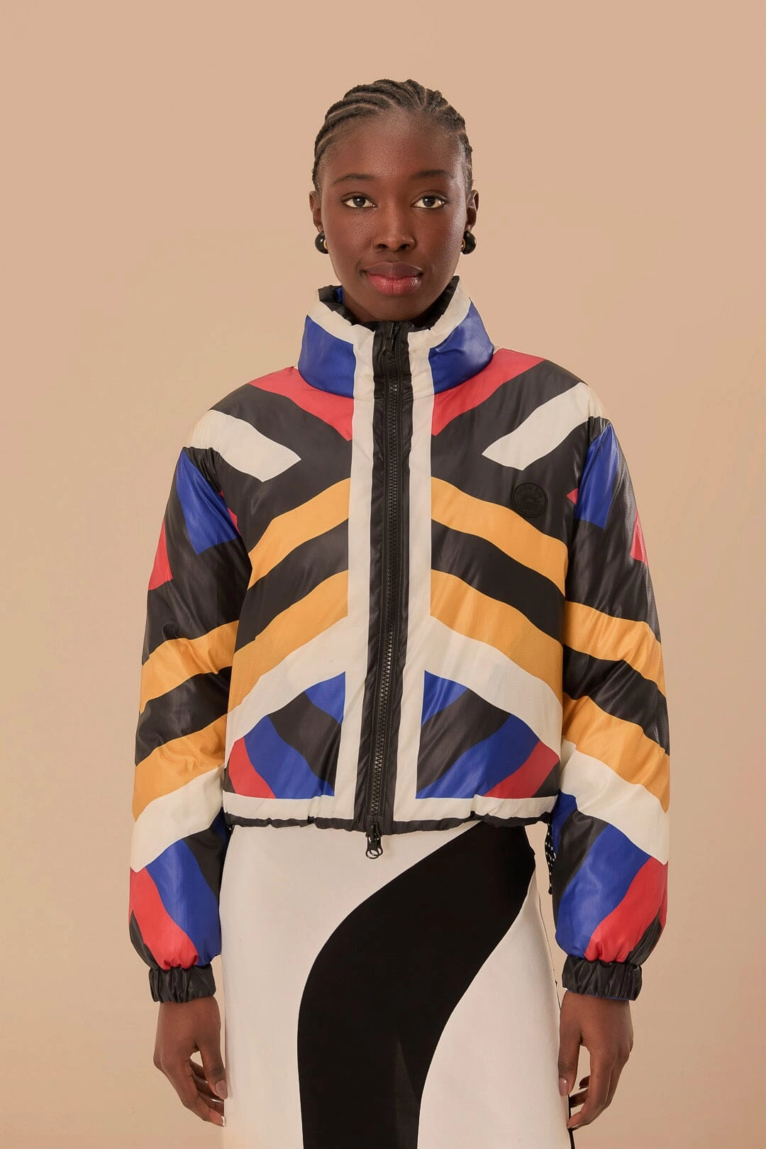 Multicolor Amanda Stripes Toucan Reversible Puffer Jacket MeshLinedVents