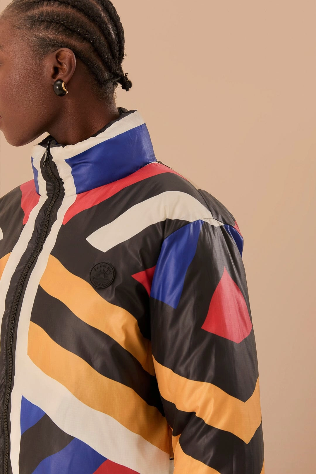 Multicolor Amanda Stripes Toucan Reversible Puffer Jacket Matte Finish