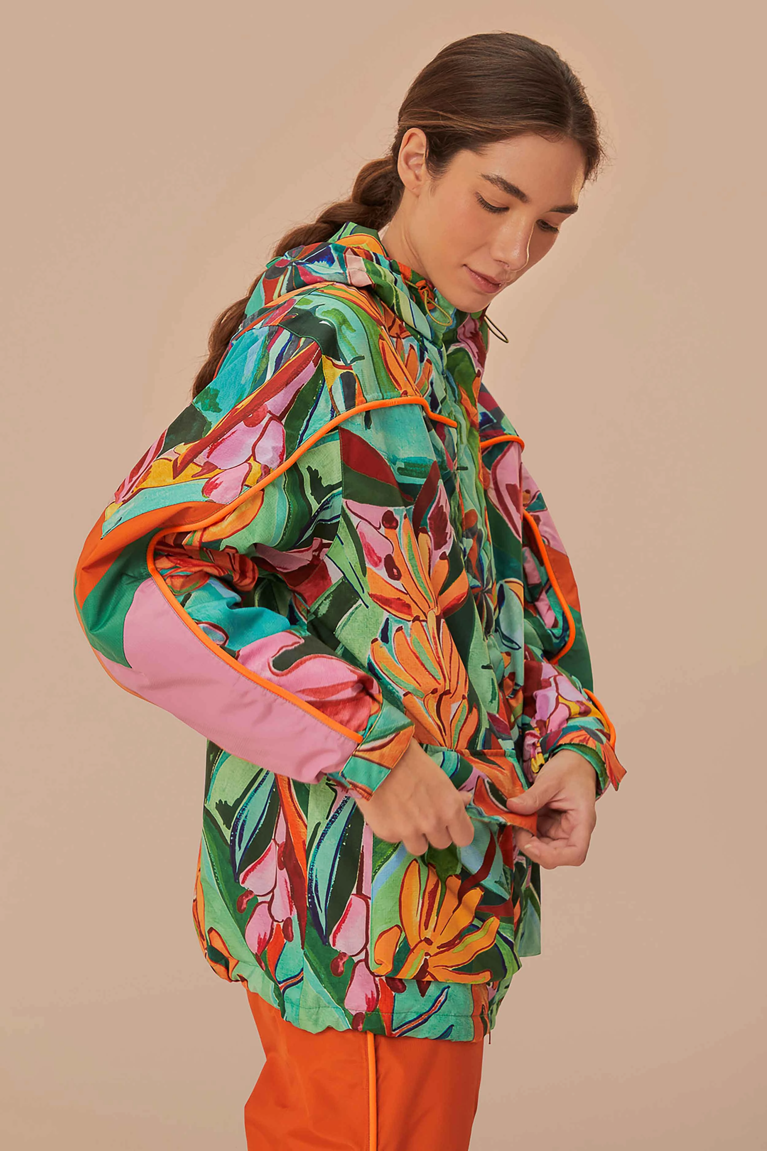 Multicolor Banana Leaves Ski Jacket Flexible Side Gussets