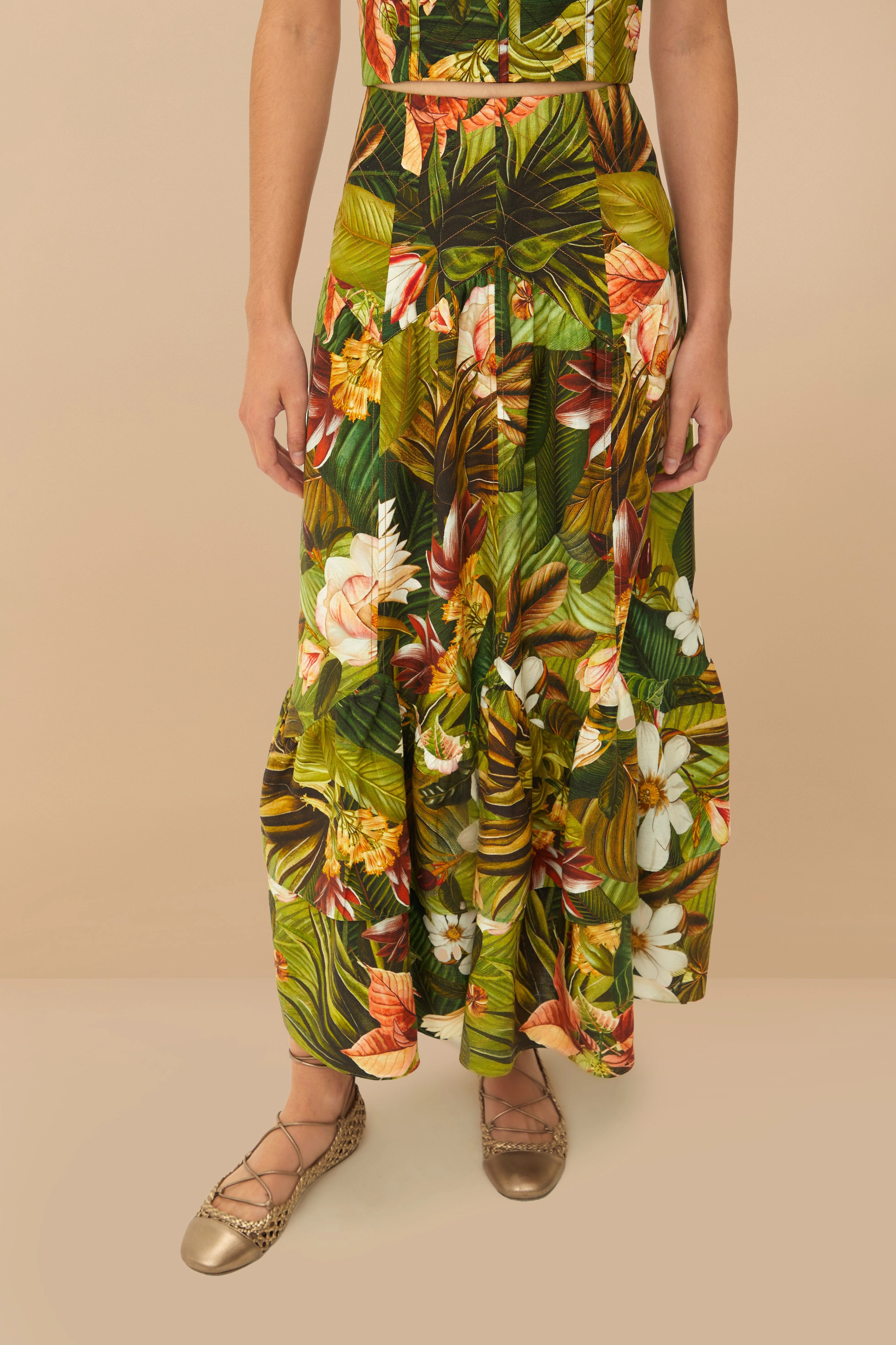 Comfortable Motion Multicolor Botanical Forest LENZING? ECOVERO? Euroflax? Midi Skirt