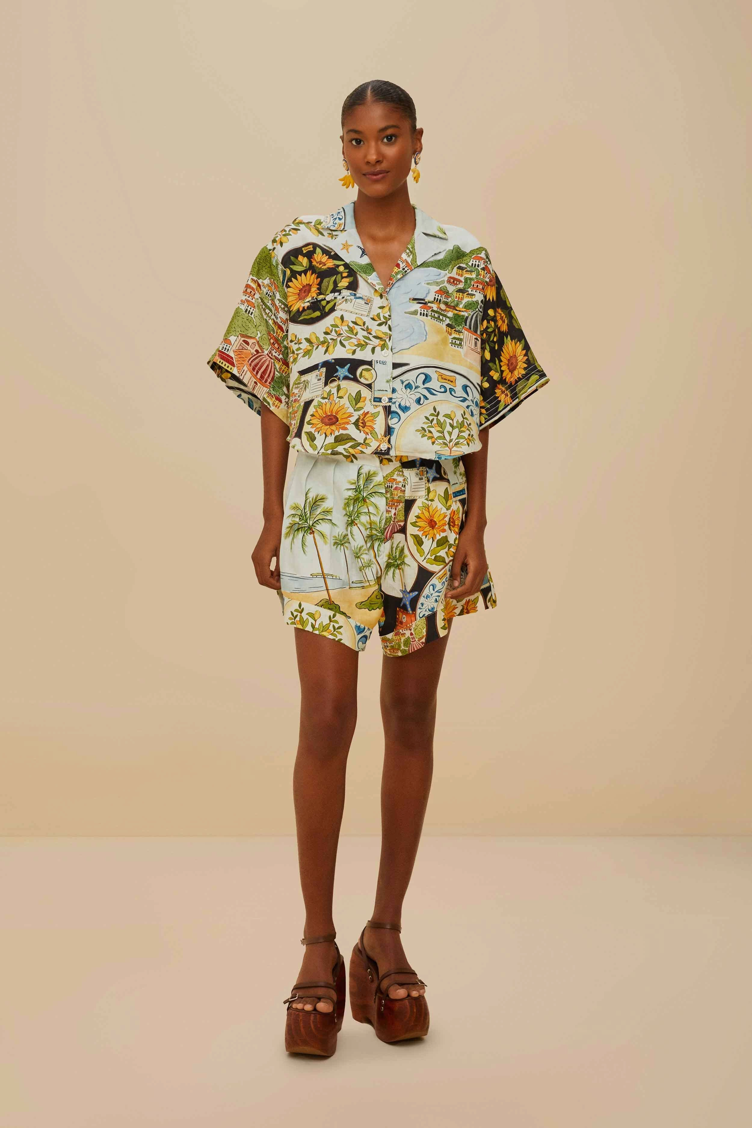 Day Fit Secure Zipper Closure Multicolor Latin Trip Scarves Euroflax? Premium Linen Shorts