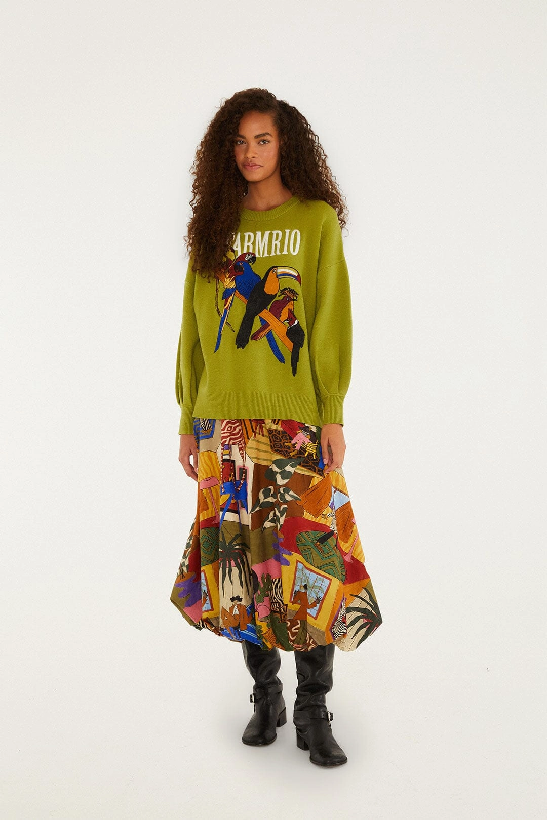 Smart Texture Chill Tones Multicolor Tropical Balloon Organic Cotton Midi Skirt