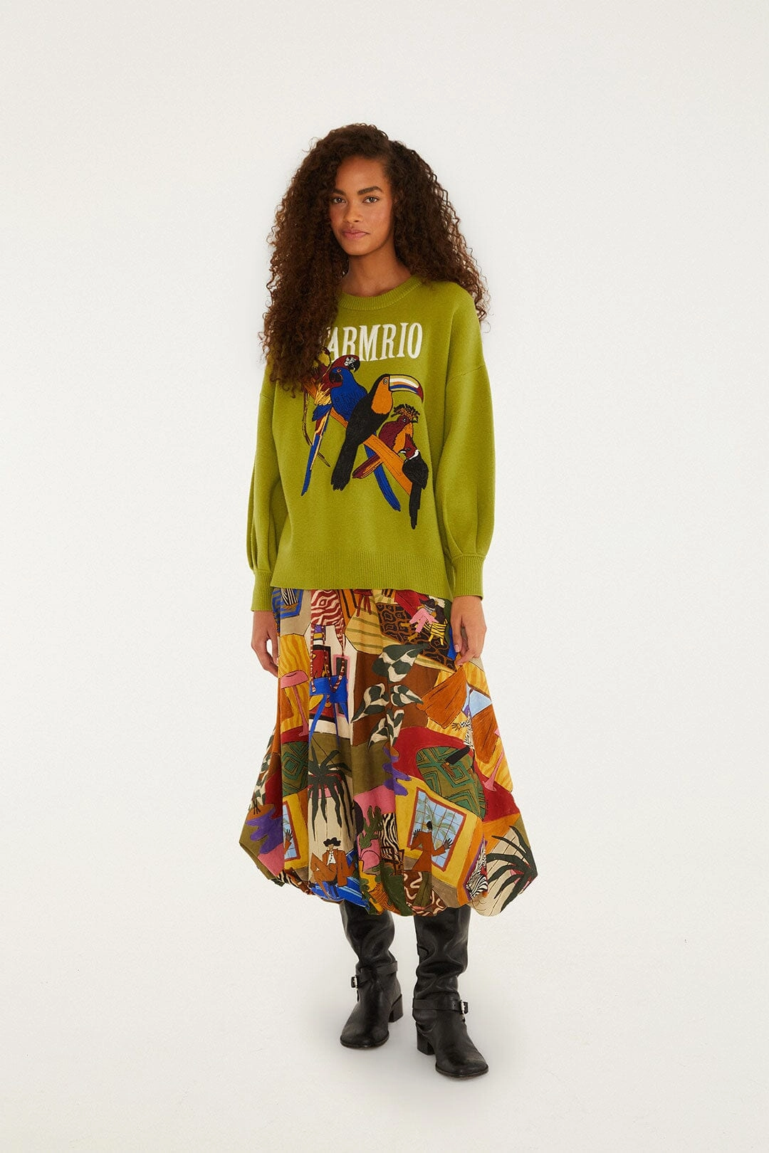 Unisex style Coordinated Set Multicolor Tropical Balloon Organic Cotton Midi Skirt