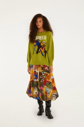 Unisex style Coordinated Set Multicolor Tropical Balloon Organic Cotton Midi Skirt