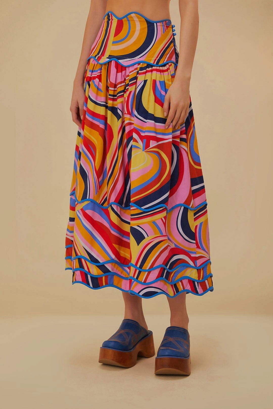 Year Round Style Light Comfort Multicolor Waves Midi Skirt