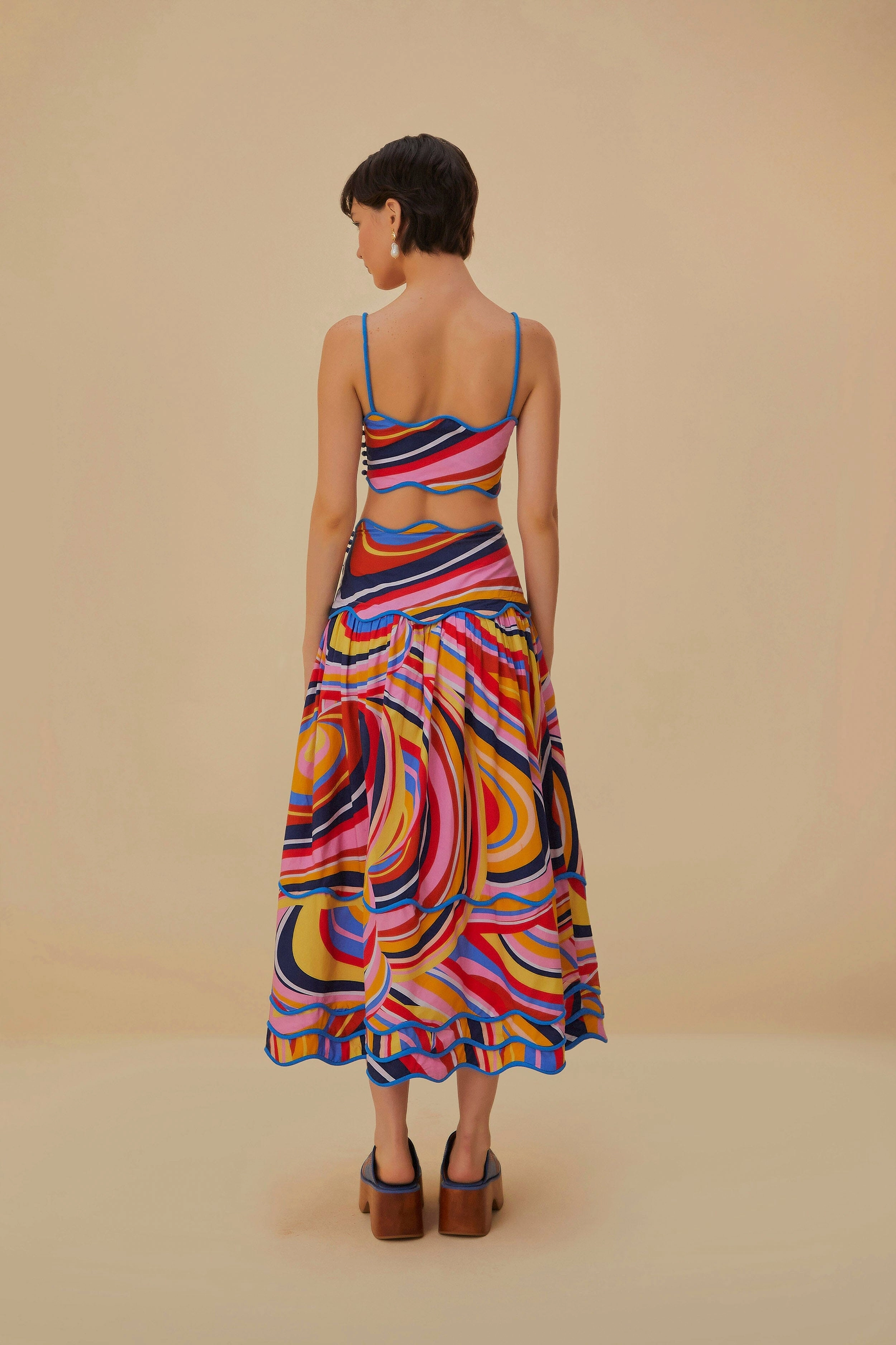 Sequined Finish Multicolor Waves Midi Skirt