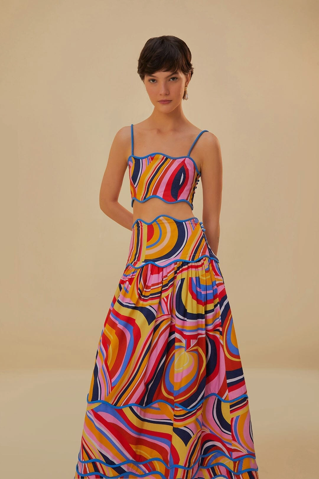Multicolor Waves Midi Skirt Modest Wear