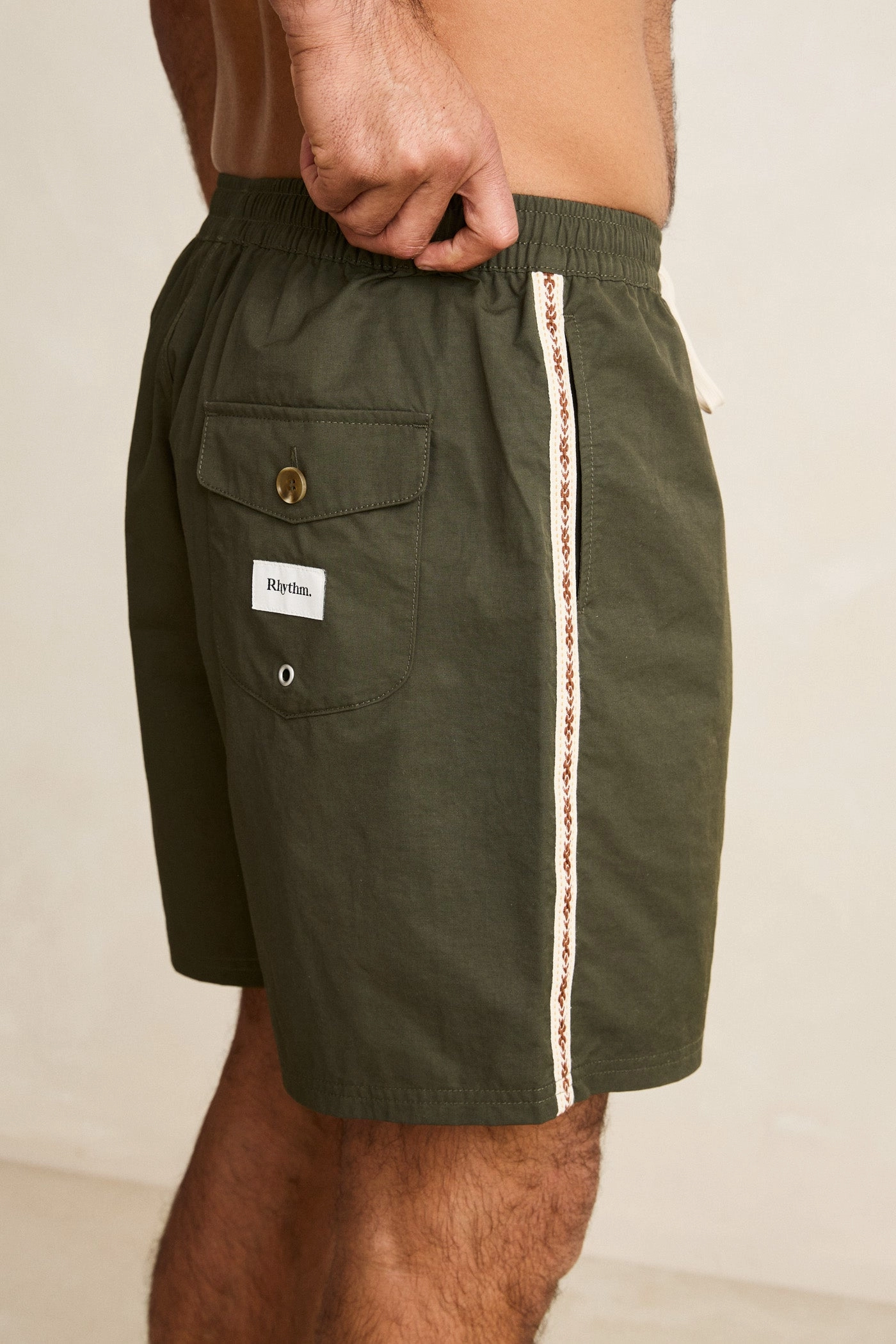 Woven Tape Beach Short Olive Slim performance surfing gear
